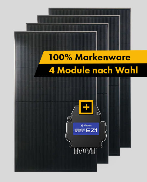 Balkonkraftwerk mit 4 Solarmodulen und APsystems EZ1-M Wechselrichter